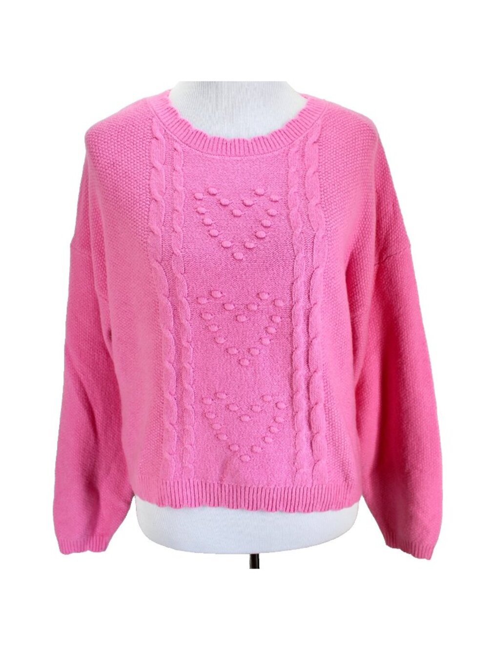 Old Navy So Soft Bobble Heart Sweater Womens Size M Pink Long Sleeve Pullover